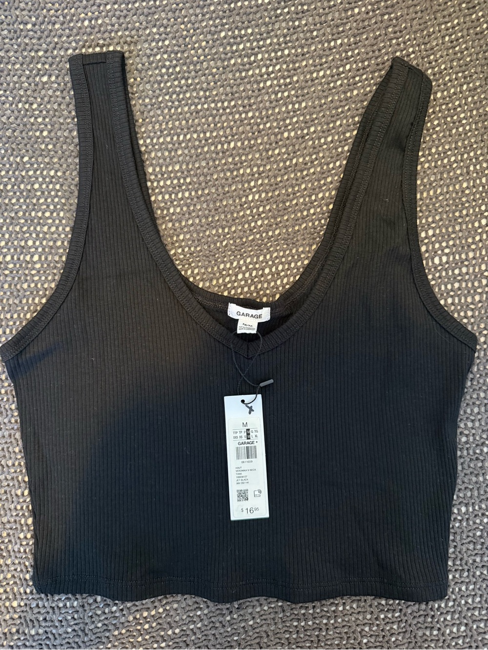 Garage Black Ribbed V-Neck Crop Tank